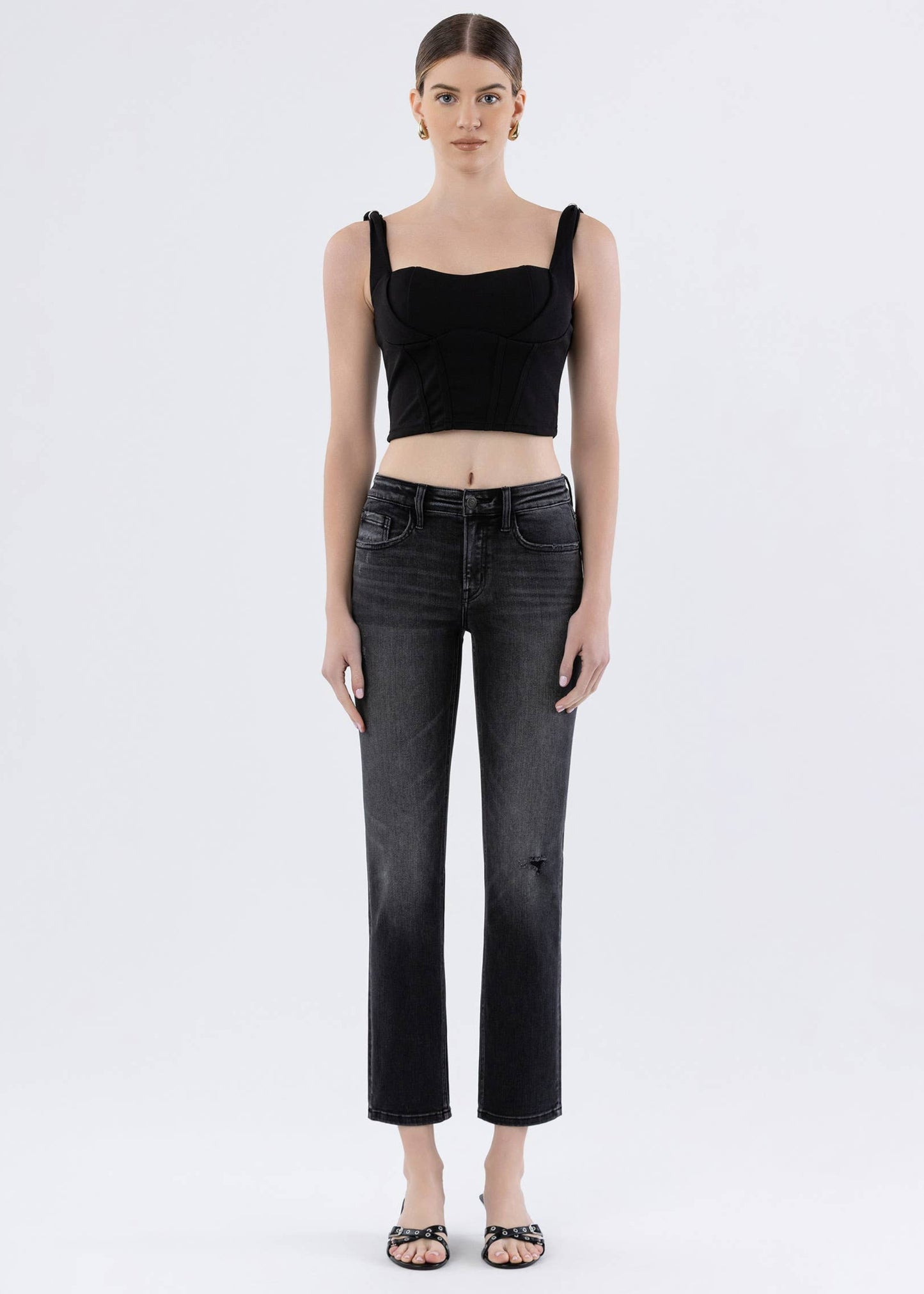 FLYING MONKEY Mid Rise Ankle Slim Straight Jean