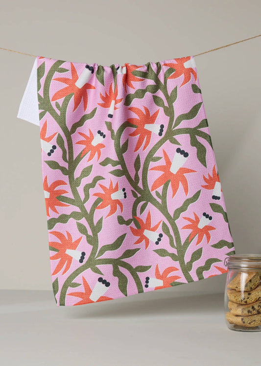 Geometry Graphic Flowers Tea Towel