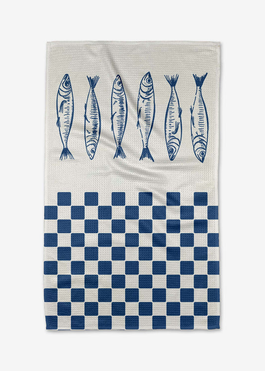 Geometry Sardine Check Blue Tea Towel