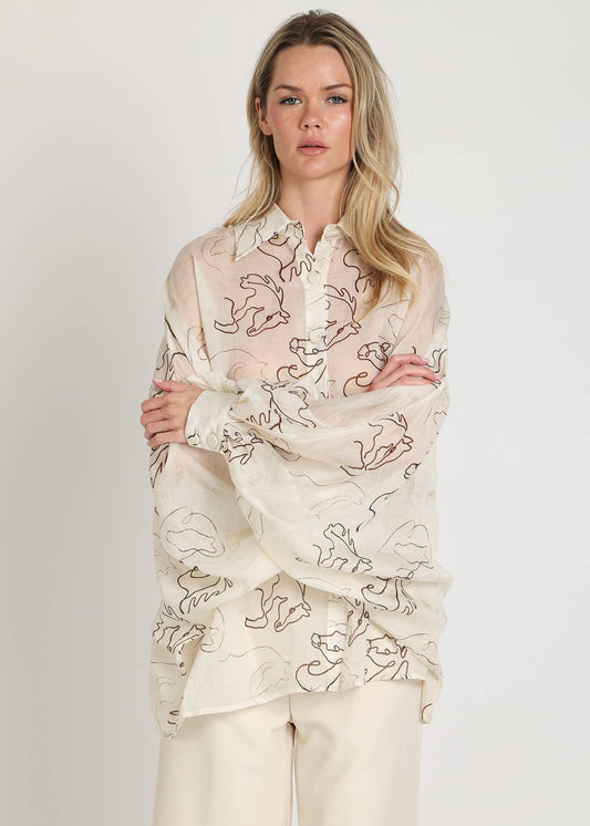 Horse Stencil Print Sheer Blouse