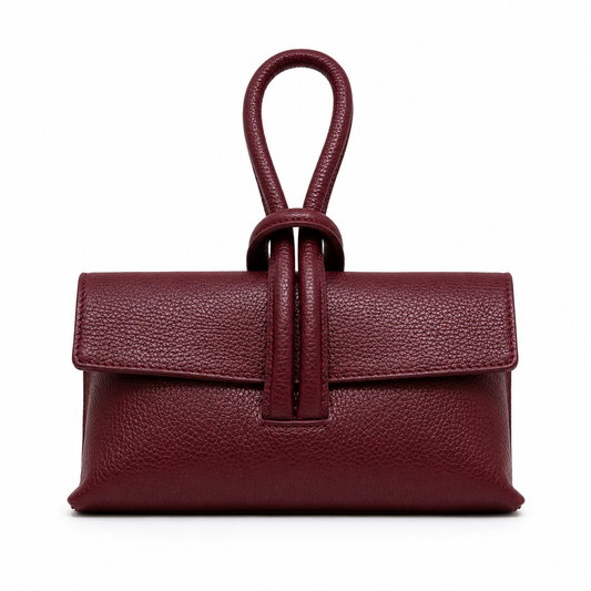 Italian Leather Wristlet Bag - Burgundy