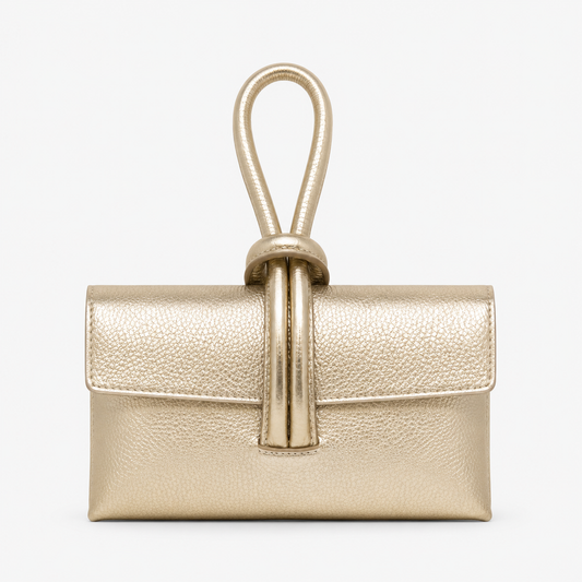 Italian Leather Wristlet Bag - Gold