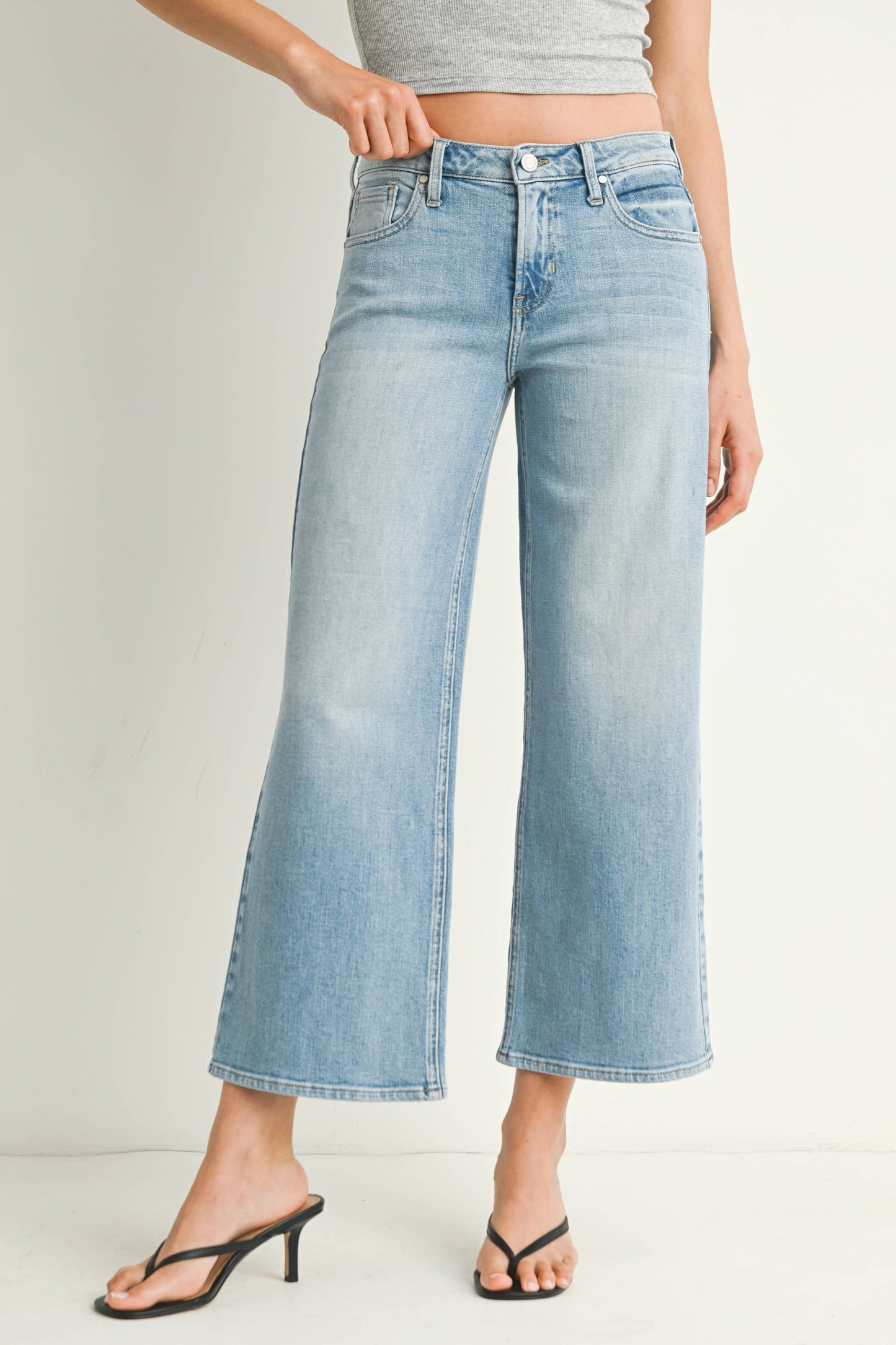 JUST BLACK DENIM Mid Rise Slim Wide Leg - Light Wash