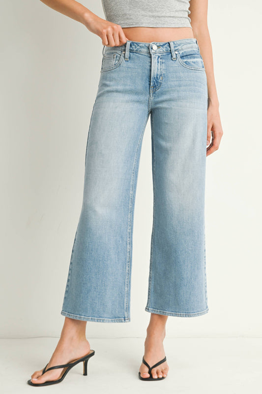 JUST BLACK DENIM Mid Rise Slim Wide Leg - Light Wash