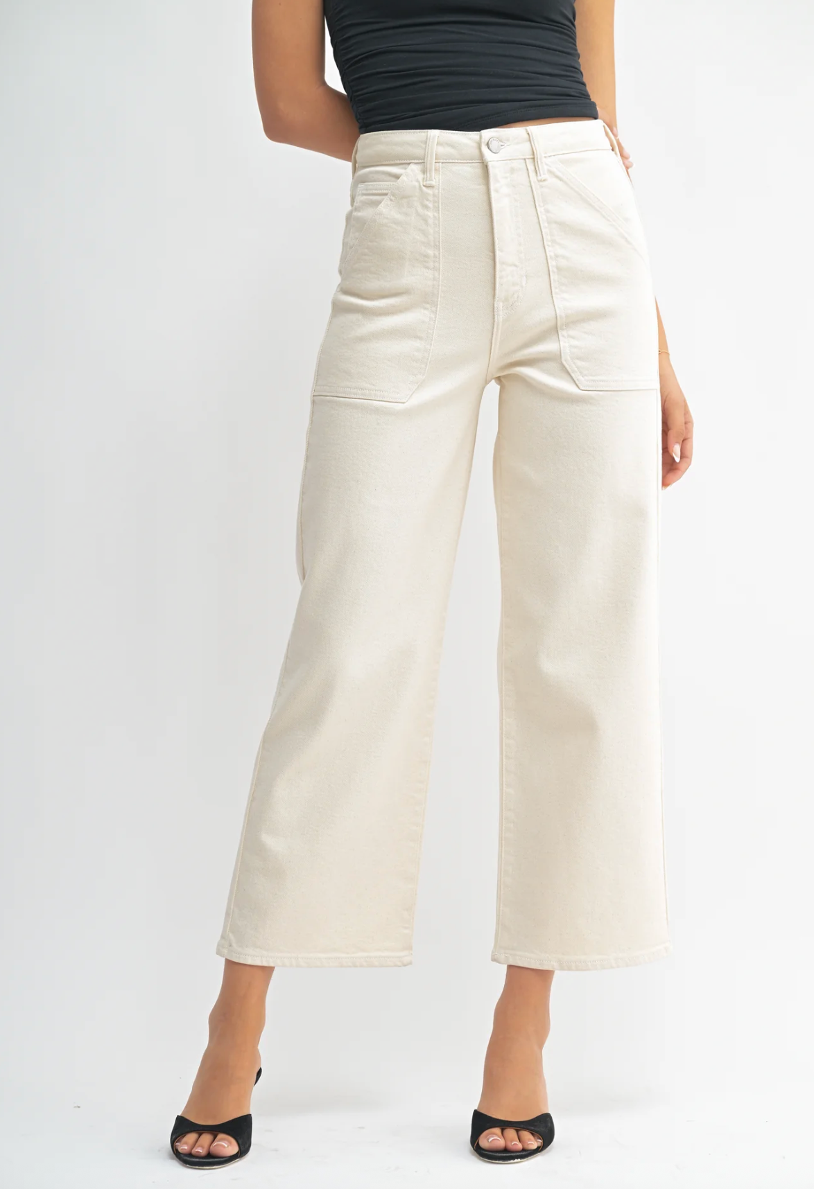 JUST BLACK DENIM The Patch Pocket Wide Leg - Almond