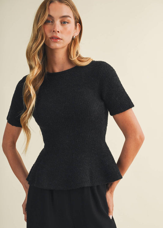 Midnight Bouclé Knit Peplum Pullover