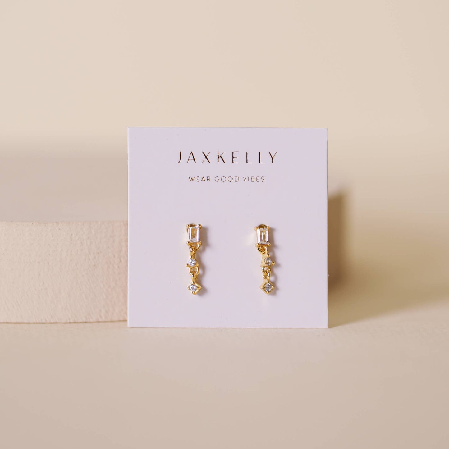 Mini Baguette Drop Earrings - White