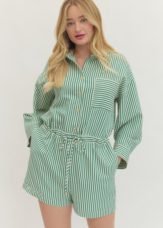 Natalie Cinche Waist Striped Romper