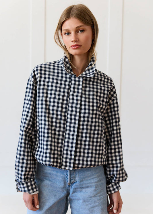 Navy Gingham Cotton Jacket