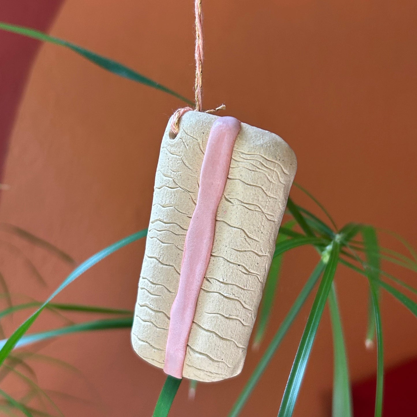 Pink Stripe Cookie Ceramic Ornament