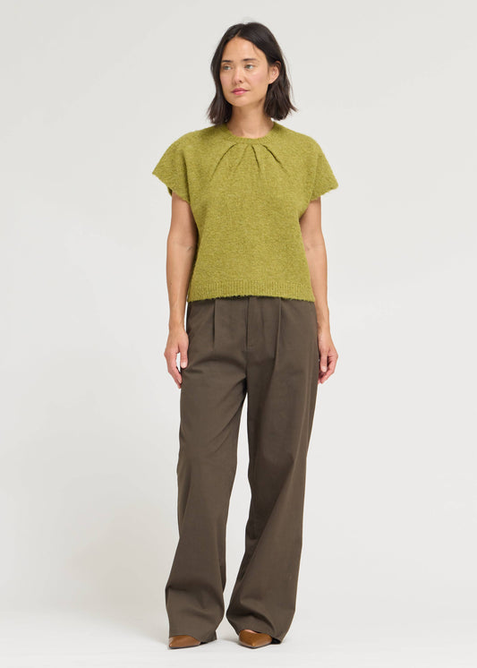 Pleated Boucle Sweater Top