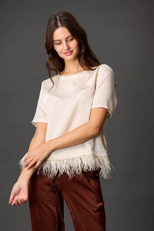 Satin Feather Trim Top