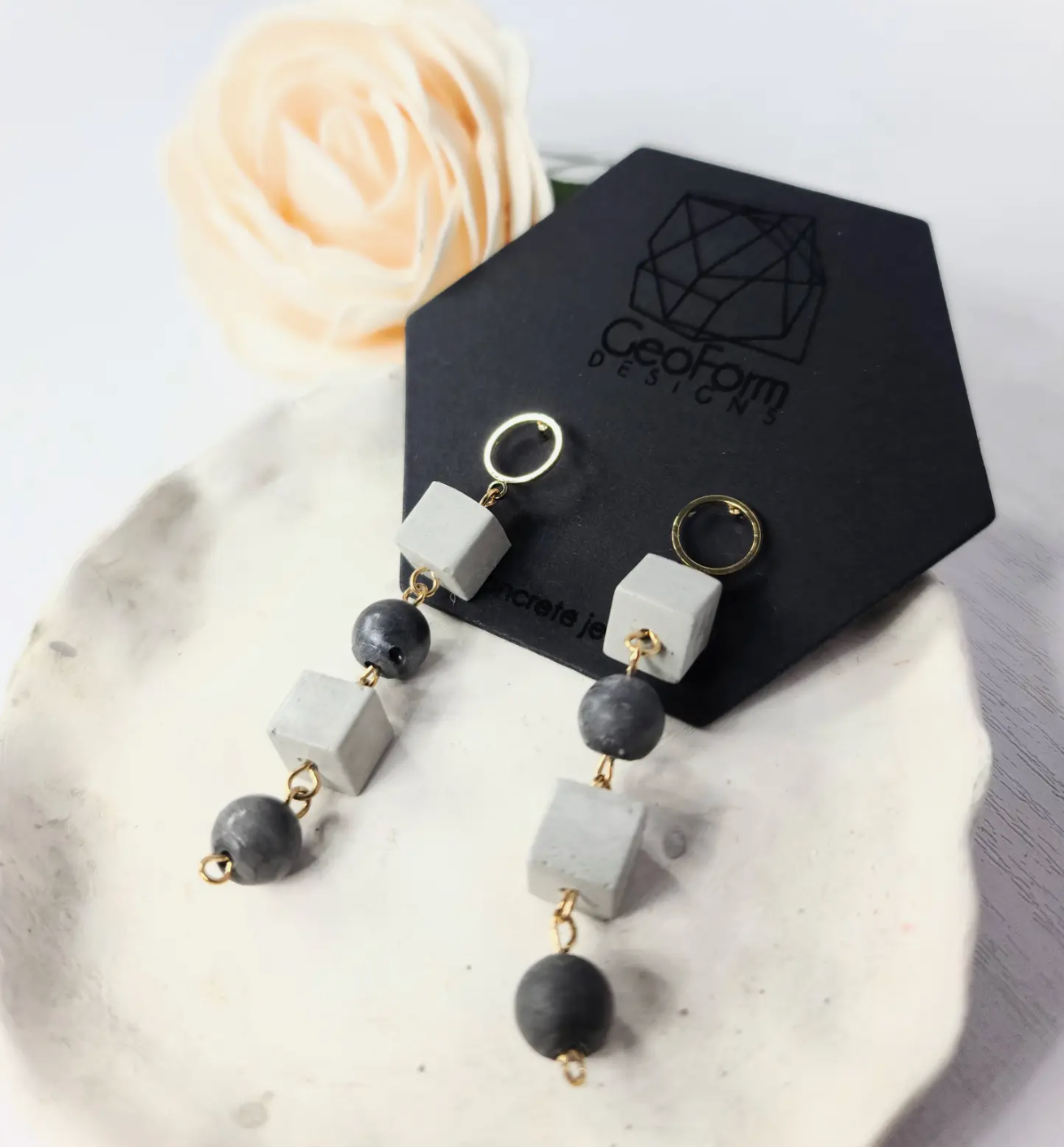 Sandra Dangle Concrete Bead Earrings