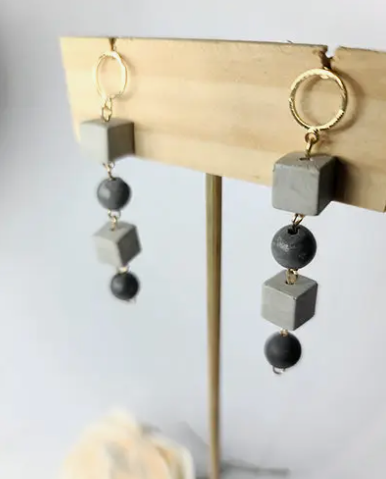 Sandra Dangle Concrete Bead Earrings