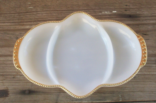 Vintage Fire King Divided Dish Milk Glass Tray