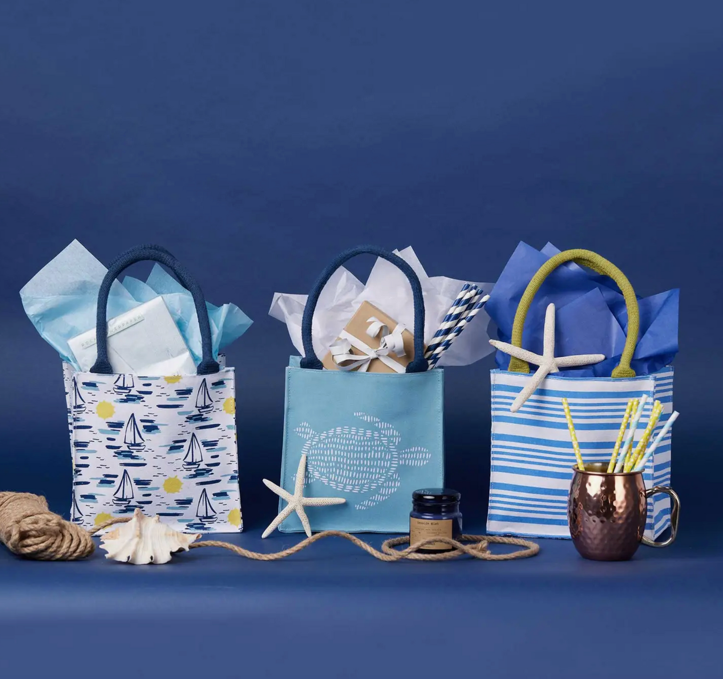 French Blue Stripe - Reusable Gift Bag Tote