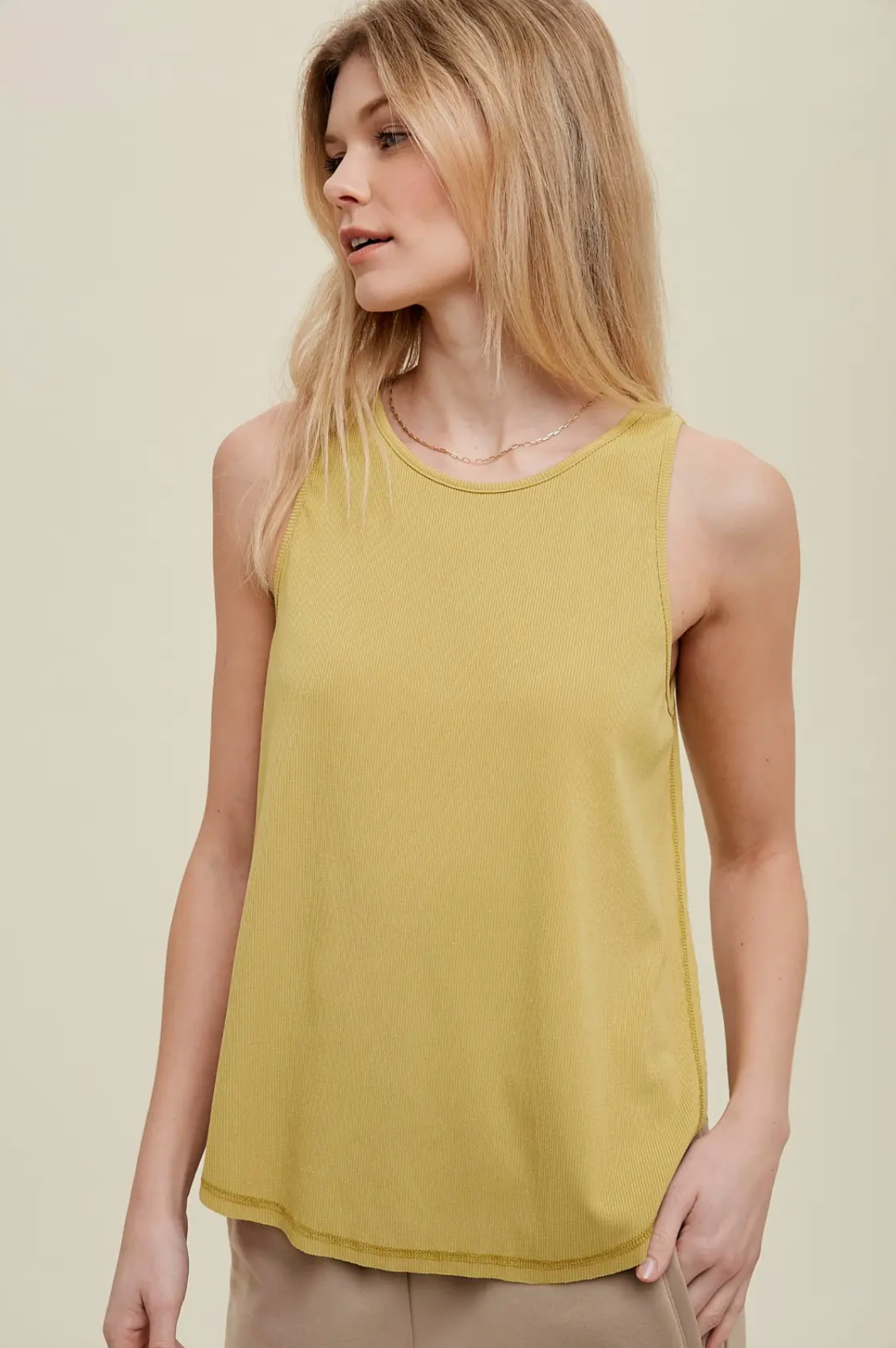 Tulip Side Ribbed Knit Tank - Lime