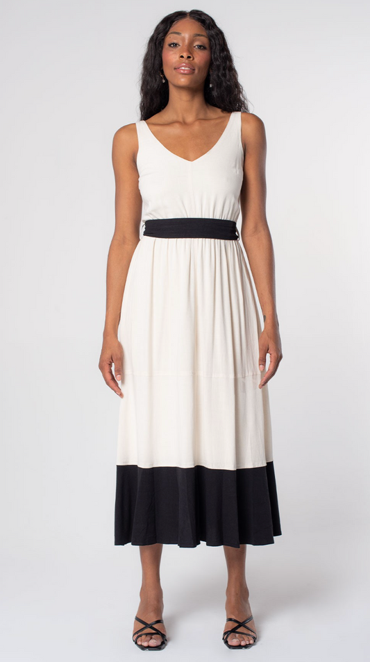 Linen Blend Color Block Dress