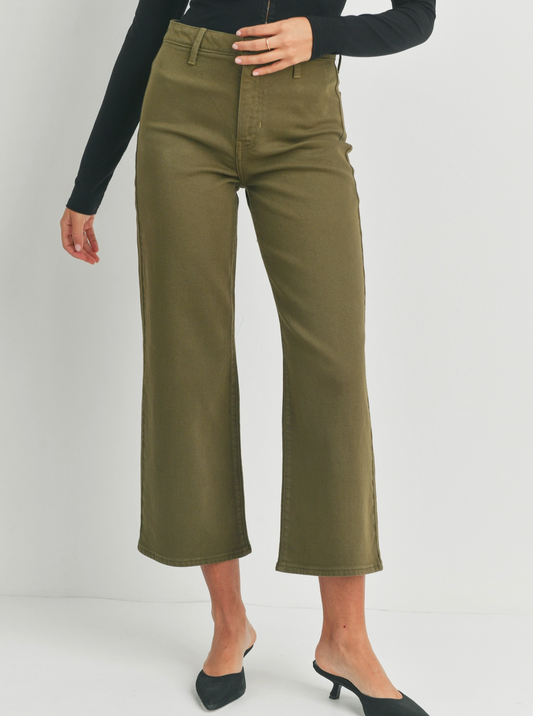 JUST BLACK DENIM - Trouser Wide Leg Olive
