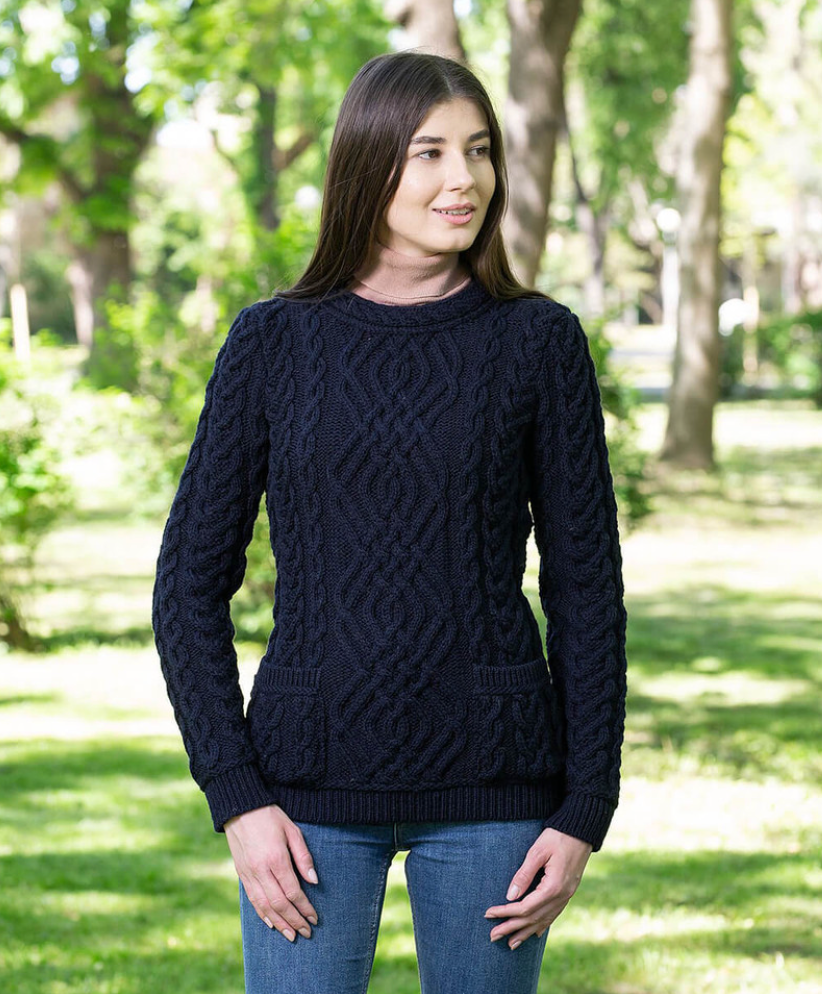 Cable Knit Crew Sweater - Navy