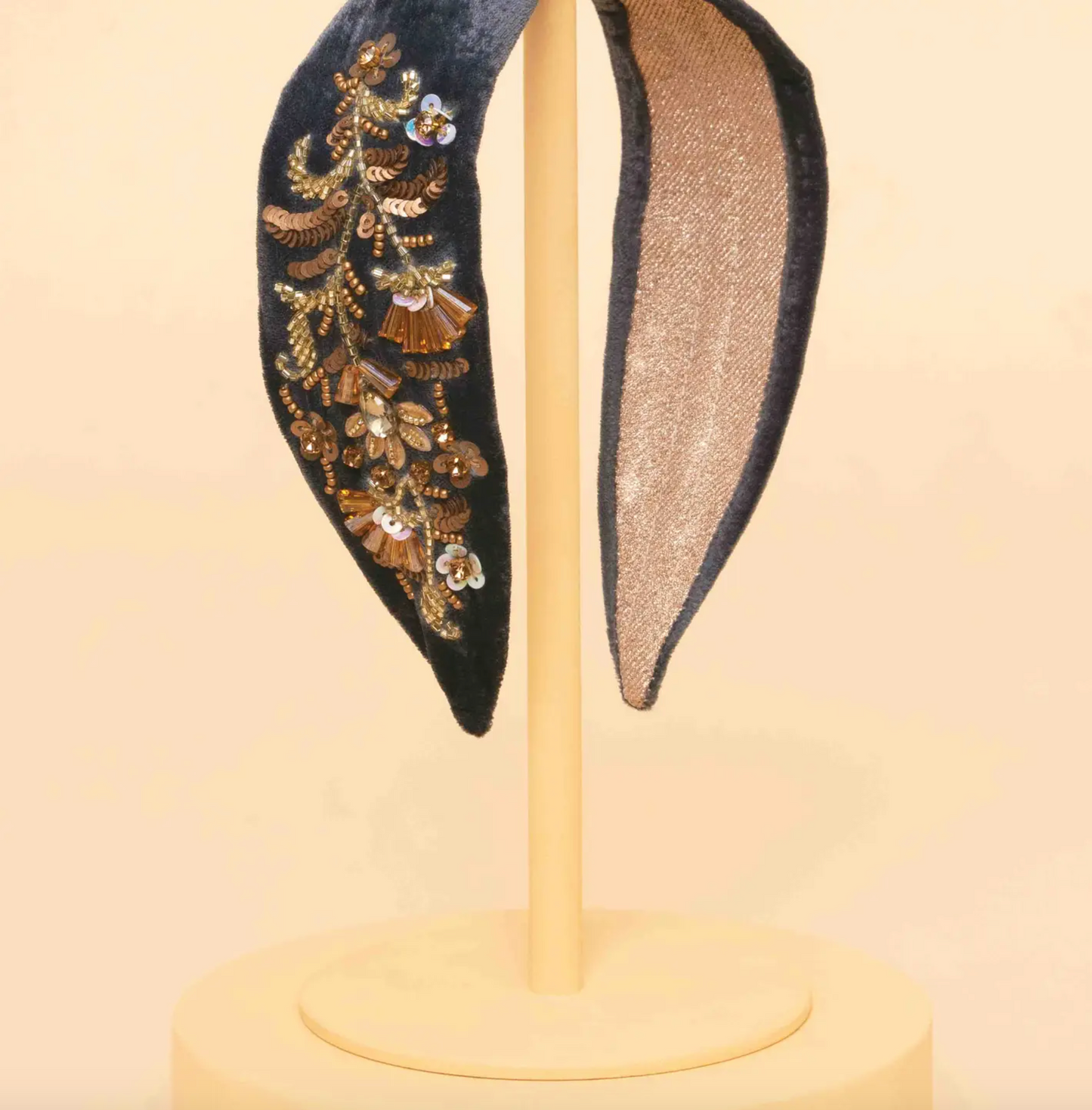 Velvet Embellished Headband - Golden Wildflowers, Slate