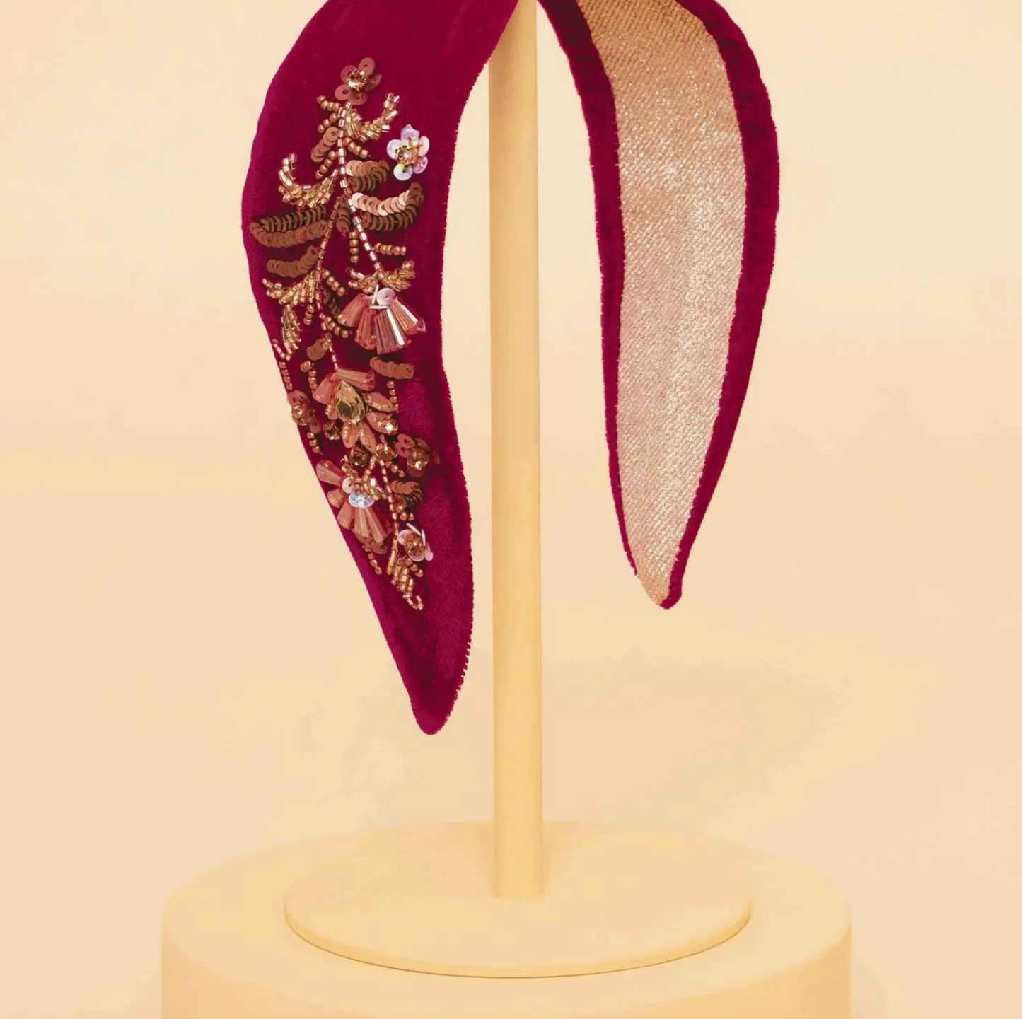 Velvet Embellished Headband - Golden Wildflowers, Wild Rose
