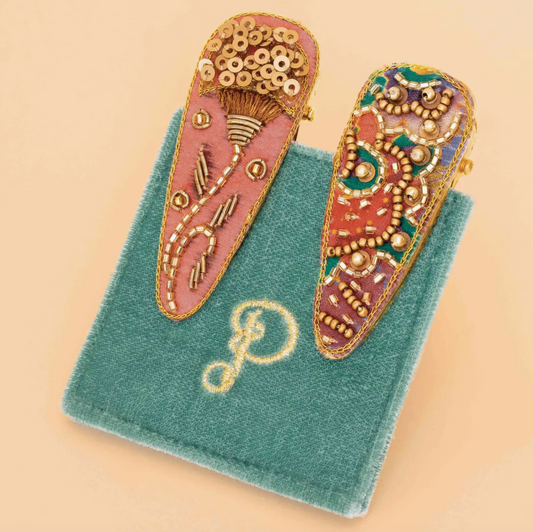 Floral Stem/60s Abstract Jeweled Hair Clips