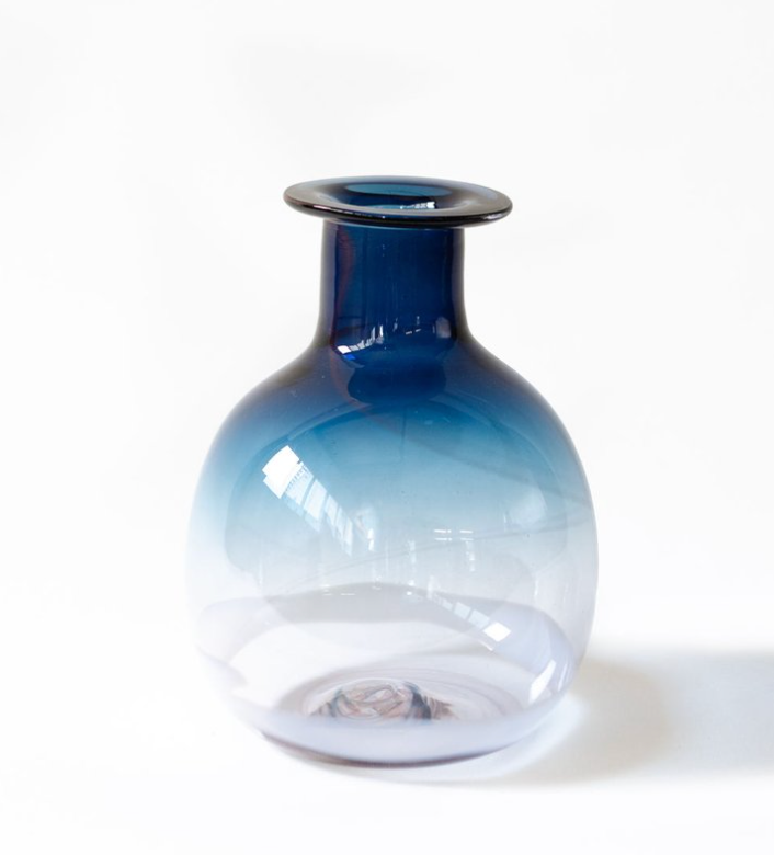 Modern Farmhouse Vase - Steel Blue with Opaline Wrap