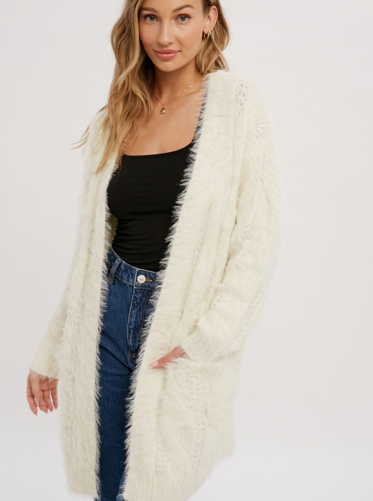 Fuzzy Cable Knit Cardigan