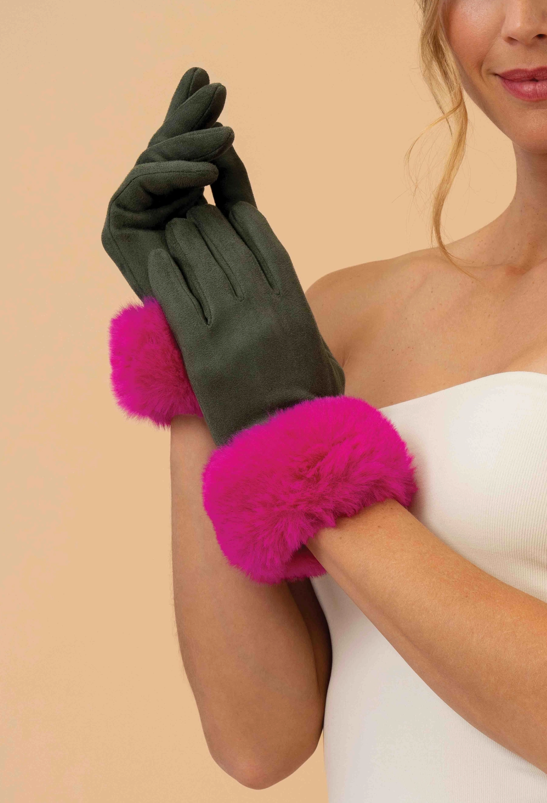Bettina Gloves - Olive & Magenta