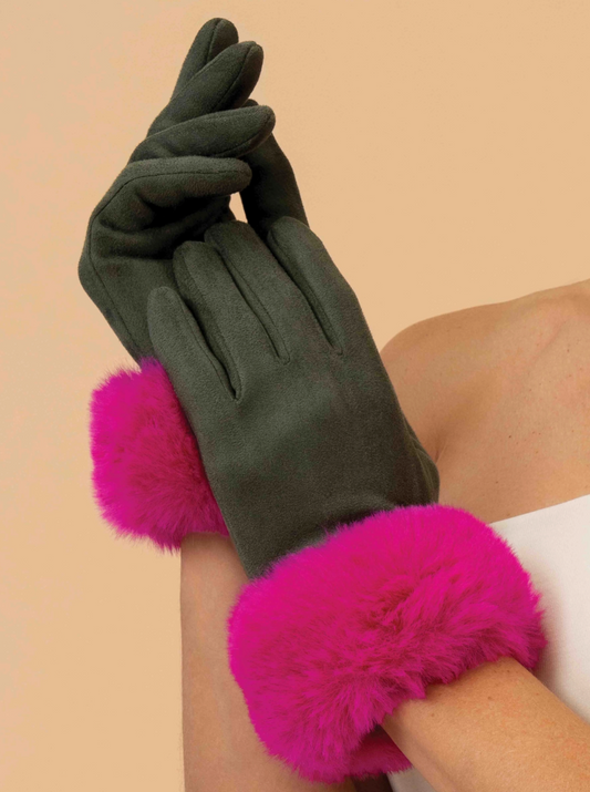 Bettina Gloves - Olive & Magenta