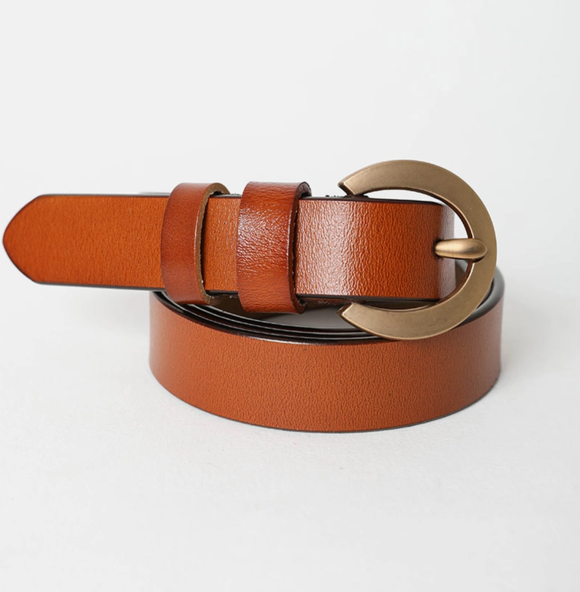 Curved Buckle Belt - Camel