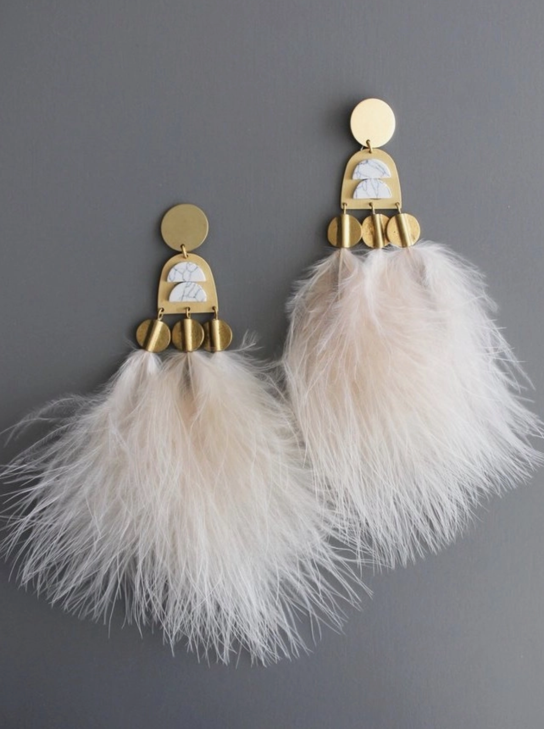 Blush Feather & Howlite Earrings