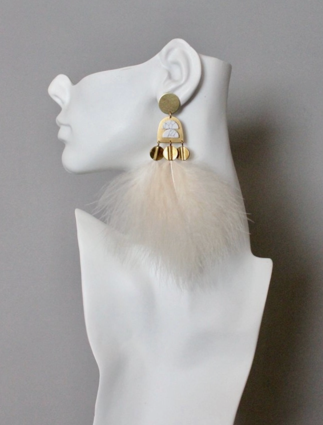 Blush Feather & Howlite Earrings