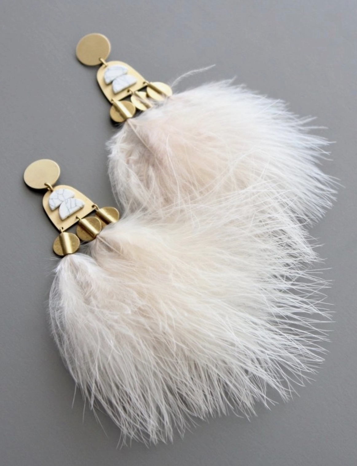 Blush Feather & Howlite Earrings
