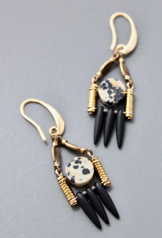 Dalmatian and Black Spike Earrings