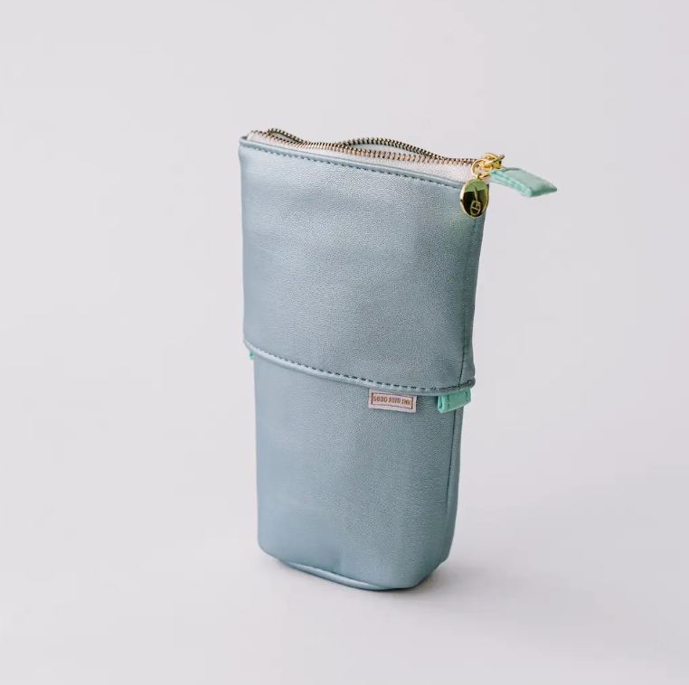 Luxe Standing Pencil Pouch - Metallic Blue Sky