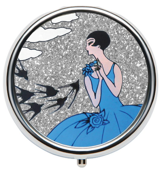 Glitter Art Deco Swallows - Lip Balm Compact