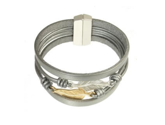 Silver & Gold Leaf Band Bracelet