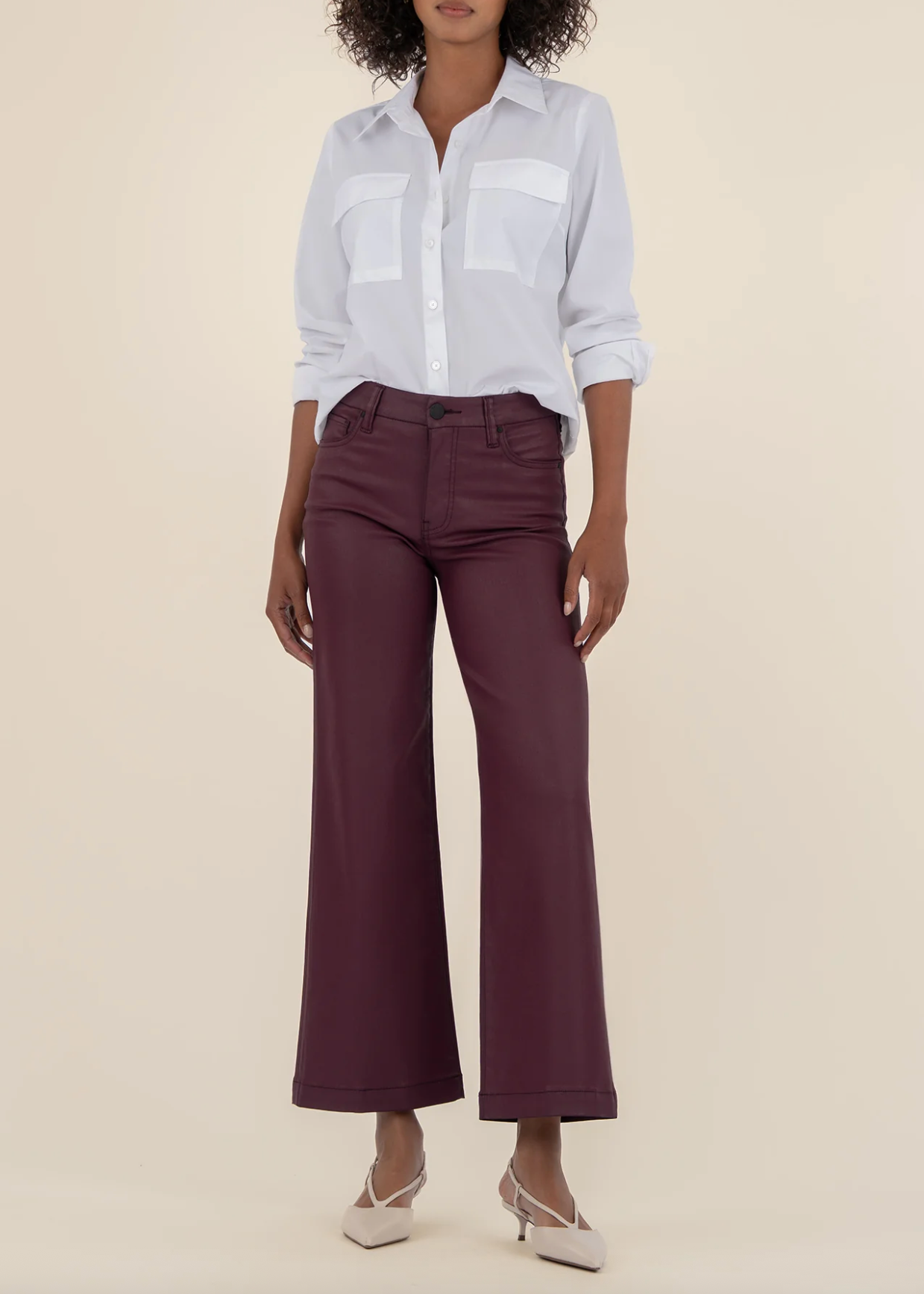 Meg Coated High Rise Wide Leg - Blackberry Coated