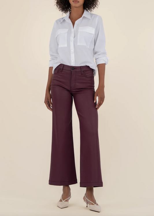 Meg Coated High Rise Wide Leg - Blackberry Coated