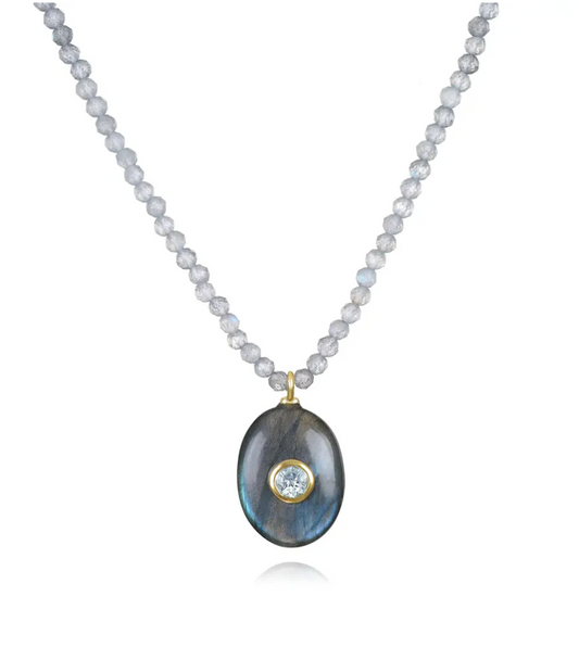 Triple Gemstone Beaded Necklace - Labradorite & Topaz