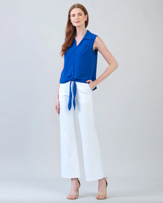 Sleeveless Button Down Tie Hem Top - Cobalt
