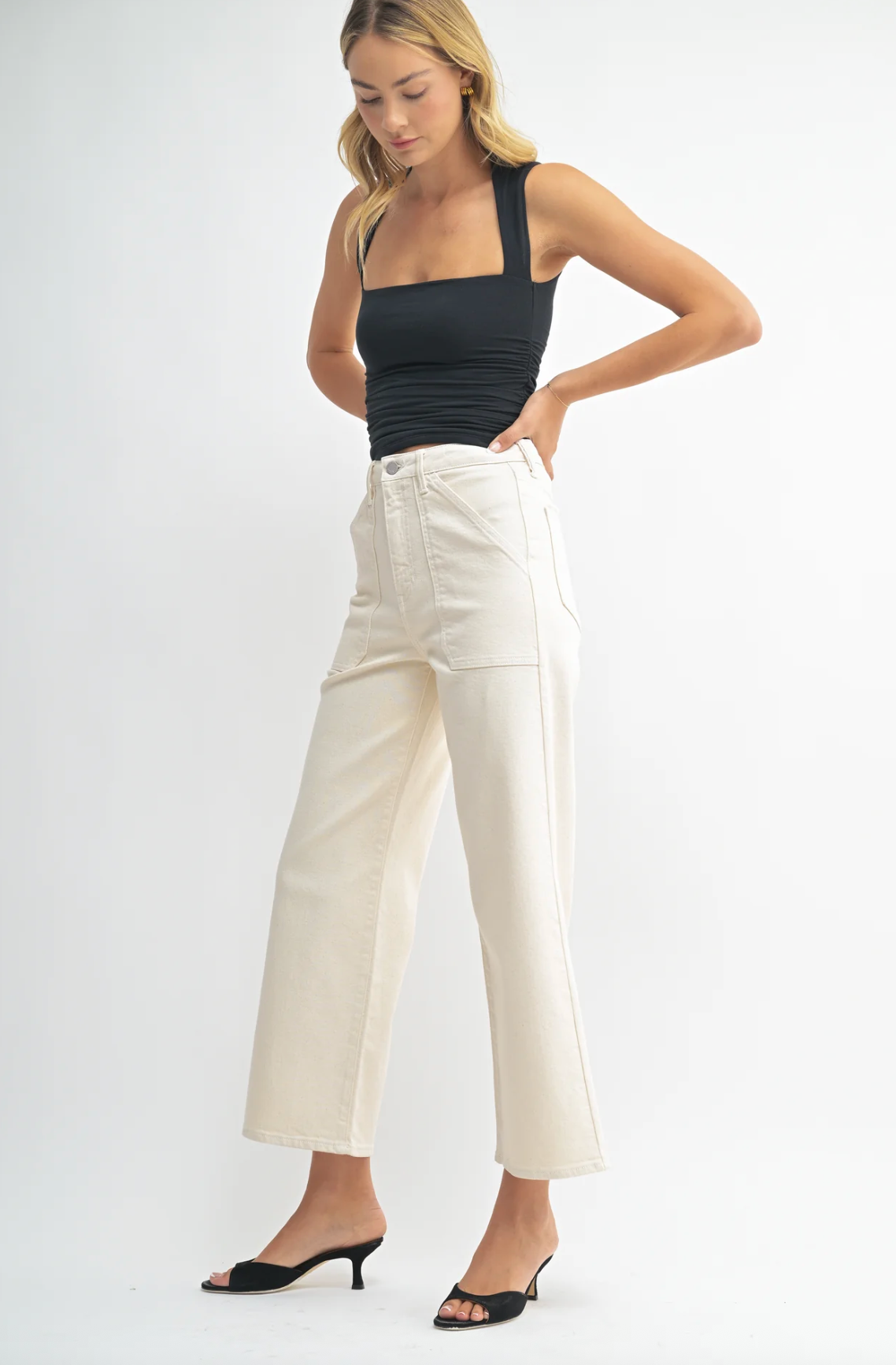 JUST BLACK DENIM The Patch Pocket Wide Leg - Almond