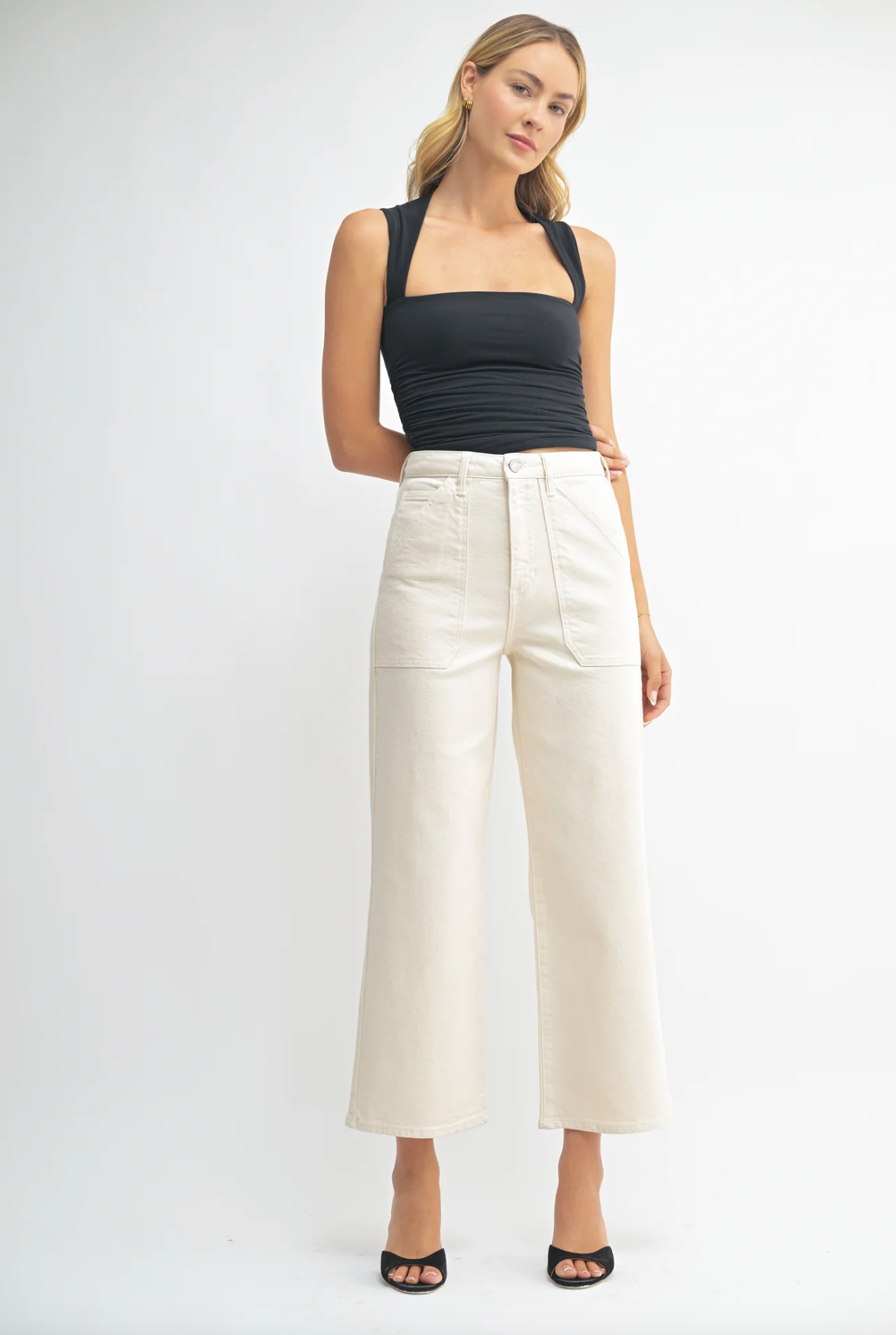 JUST BLACK DENIM The Patch Pocket Wide Leg - Almond