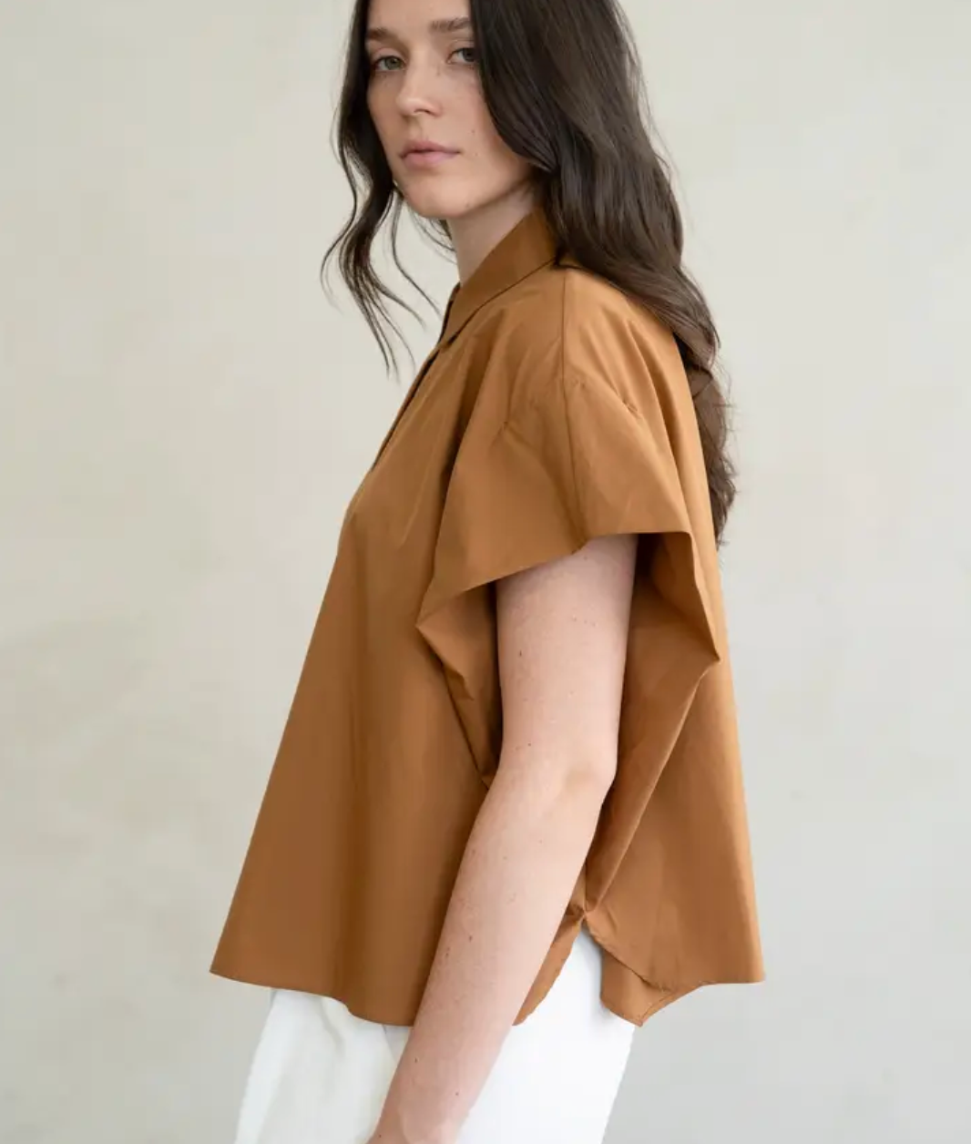 Boxy Short Sleeve Poplin Button Up Shirt