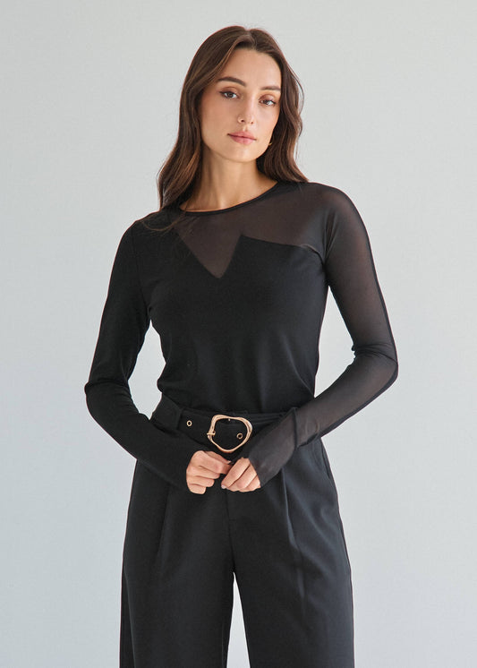 Chic Semi-Sheer Long Sleeve Top