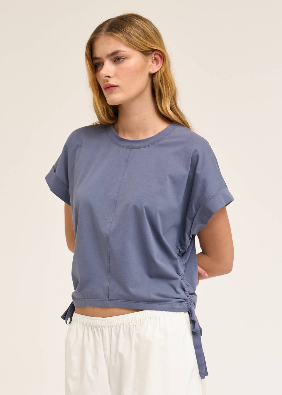 Side Scrunch Tee - Slate Blue
