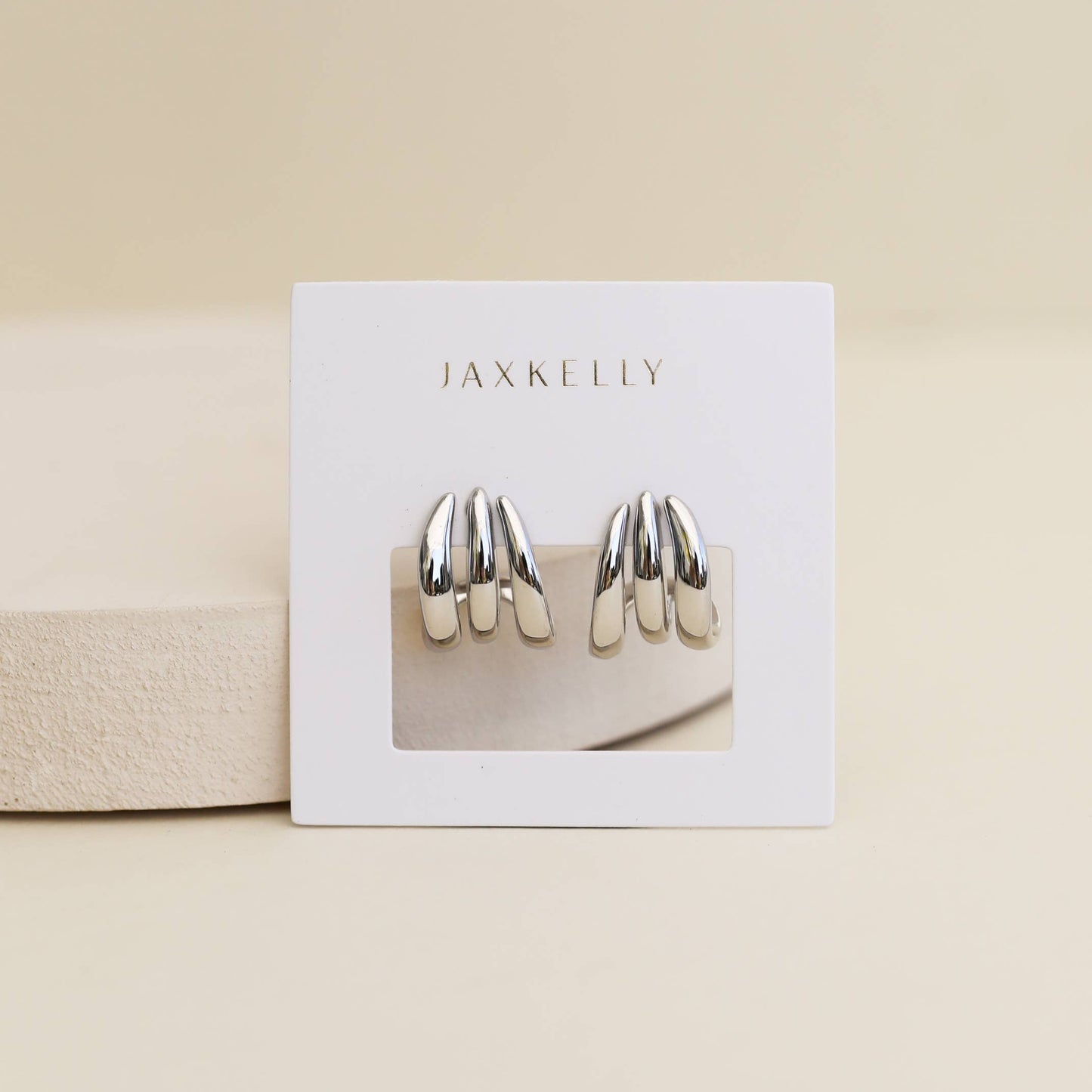 Silver Three Hoop Huggie Earring