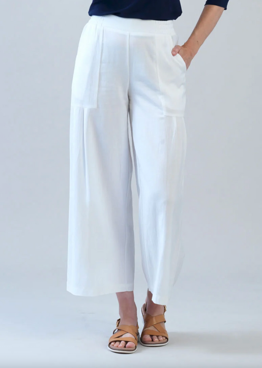 Soft Cotton Pleated Wide Leg Ankle Pant